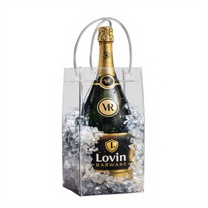 Modern Plastic Wine Bottle <b>Cooler</b> Bag Reusable <b>Drink</b> Holder for Wine Storage in Red Pink Blue Black Clear Colors - Product Image 1