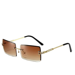 Rimless <b>Rectangle</b> <b>Sunglasses</b> Gradient Blue <b>Black</b> Lenses 100 UV Protection Unisex Adult Opp Bag - Product Image 2
