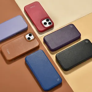Professional Manufacturer Microfiber Design Genuine Oil Wax Leather Magnetic Case For Iphone 14 Series