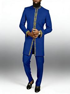 Ensemble de prière islamique pour hommes 2025, tenue tendance en 2 pièces, chemise et pantalon Dashiki uni, taille plus, vêtements ethniques pour musulmans - Product Image 3