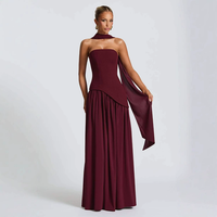 Moulante personnalisée femmes écharpe col Patchwork robe été Chic sans manches dos nu fendu Maxi robes vacances rue Vestidos