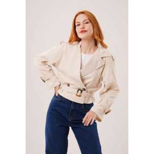 Gabardina de Mujer Color Crema, Manga Larga, Resistente al Viento, Otoñal, Informal, Tejido de Tela - Product Image 3