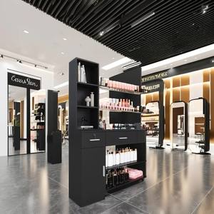 Gabinete de barbero de pintura negra de madera de diseño de tienda de peluquería personalizado - Product Image 5