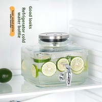 Distributeur de boissons en verre pour réfrigérateur, avec couvercle hermétique en acier inoxydable, robinet anti-colmatage, design carré 3L/5L, sans BPA, pour étagère de réfrigérateur