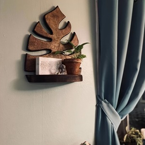 Decoración Boho para el Hogar, Macetero de Pared de Madera Tropical, Soporte para Plantas Montado en la Pared, Estante de Pared con Hoja de Monstera, Estante Flotante de Madera Rústica - Product Image 3