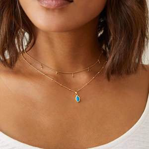 Collier en acier plaqué or avec pendentif goutte d'eau et 12 pierres de naissance pour femmes et hommes, idéal comme cadeau de fête - Product Image 3