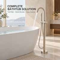 Robinet de baignoire monocommande au design moderne, à poser au sol, en laiton poli couleur or, avec cartouche céramique, jet doux, garantie 5 ans