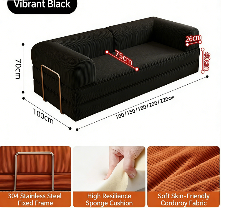 Noir*Velours côtelé*Éponge haute densité 55D