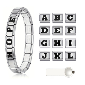 Pulsera Modular de Acero Inoxidable con Iniciales Inglesas Negras '<span class=keywords><strong>LOVE</strong></span>' de Estilo Italiano, de Yiwu, Modelo de Módulo de Letra - Product Image 2
