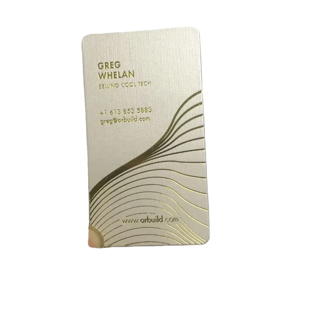 Oro caliente estampado de papel de aluminio en relieve de papel de lujo tarjetas personalizado con el logotipo de la empresa impreso