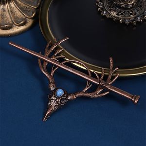 Horquillas para el Cabello Estilo Gótico Vintage con Diseño de Calavera, Piedra Lunar y Asta de Ciervo, Pinzas para el Cabello Estilo Vikingo - Product Image 2