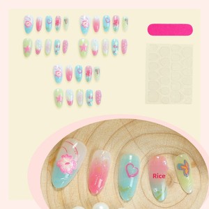 Uñas Postizas de Verano <span class=keywords><strong>con</strong></span> Diseño de Conchas Pintadas al Estilo Francés, Forma de Almendra, 30 Piezas, <span class=keywords><strong>con</strong></span> <span class=keywords><strong>Flores</strong></span> <span class=keywords><strong>y</strong></span> <span class=keywords><strong>Mariposas</strong></span> Tridimensionales - Product Image 3