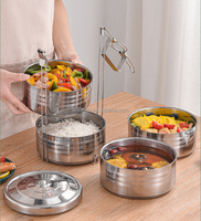 Boîte à Lunch Isotherme Ronde en Acier Inoxydable de 12 CM, Multi-Couches avec Poignée Empilable pour Plats à Emporter