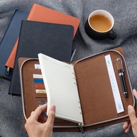 A6หนังออแกไนเซอร์วารสารเครื่องเขียนสำนักงานอุปทานธุรกิจหนัง Binder ซิปผลงานโน๊ตบุ๊ค A5โฟลเดอร์
