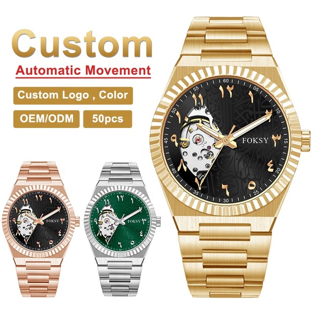 Custom Made Watches with logo Montre Black Arabic Aura Numerals Dial Wrist Watch Luxury Automatic Mechanical Watch for Men