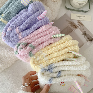 Wholesale OEM Winter Thick Warm Fuzzy <strong>Fluffy</strong> Coral Velvet Sleep <strong>Socks</strong> 3D <strong>Cute</strong> Embroidery Women Cozy <strong>Socks</strong> - Product Image 3