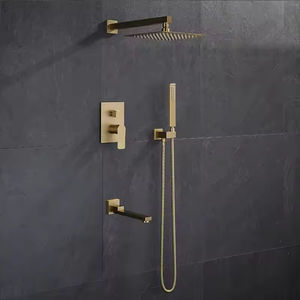 Sistema de ducha de alta presión montado en la pared de latón dorado, juego de grifo termostático pulido con patrón de pulverización suave para ducha de baño - Product Image 4
