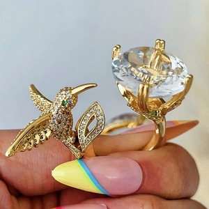 Hot Bán Vòng Đồ Trang Sức Chim Hình Dạng Micro Chèn Đầy Đủ Zircon Đá Quý Và Kim Cương Lớn 18K Mạ Vàng Đá Quý Nhẫn Phụ Nữ - Product Image 2