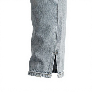 Pantalon cargo en jean délavé foncé taille haute pour homme, coupe droite décontractée, style vintage, utilitaire, en coton épais, bleu - Product Image 4