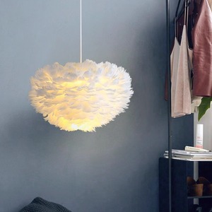 Feather Chandelier Round E27 Led Light Multi Head Warm Romantic Bedroom Living Room Pendant Lamp - Product Image 5