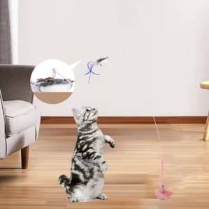 Retractable Long Pole Feather & Plastic <b>Interactive</b> Eco-Friendly Modern <b>Cat</b> <b>Toy</b> with Colorful Feathers and Bells - Product Image 3