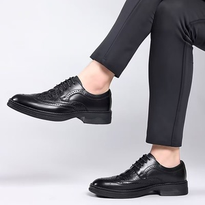 Black Genuine Leather Oxford <b>Dress</b> Shoes Pointed Toe Lace-Up Anti-Slippery <b>Rubber</b> Outsole All Seasons Office & Career - Product Image 2