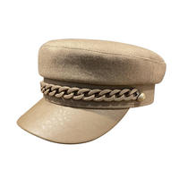 Gorra Plana de Moda para Mujer, con Visera de Cuero PU, Remaches y Cadena, Estiliza el Rostro, Versátil, Uniforme