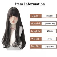 Perruque longue en dentelle noire pour femmes avec frange, aspect naturel pour le cosplay (y compris un kit d'entretien de la perruque) 25 pouces