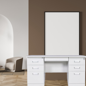 โต๊ะทำงานแล็ปท็อปโลหะสีขาวทันสมัยขนาดเล็กพร้อมลิ้นชัก3อันโต๊ะคอมพิวเตอร์ในสำนักงาน - Product Image 5