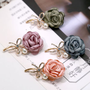 <strong>Wedding</strong> Fabric Flower Bow Ladylike Temperament Brooch Sweater Coat <strong>Cardigan</strong> Women's Gold Plated Pearl Rhinestone Cloth Rose Pin - Product Image 1