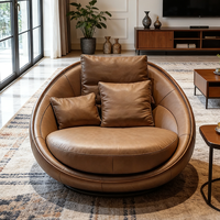 Fauteuil lounge rond en cuir véritable de luxe moderne, canapé moelleux pour salon, hôtel, appartement, meubles