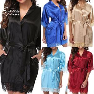 Sfy557 Nuevo Camisón Sexy de Satén para Mujer, Verano, Transpirable, de Secado Rápido, Cuello en V, Cintura Elástica, Manga Larga - Product Image 1