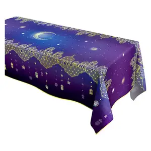 Nappe de fête du Ramadan Nappe en plastique PE Couvertures de table jetables imperméables EID Mubarak Décorations Fournitures de fête Plaine