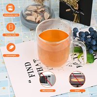 Tasses à café en verre borosilicate à double paroi transparentes avec poignée, capacité 350/500 ml, résistantes à la chaleur pour le thé, l'eau, la bière, le latte, le cappuccino