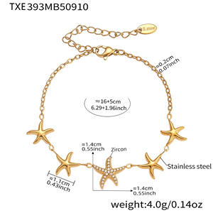 18k असली सोने की स्टारफिश डायमंड गहने सेट, फैशनेबल समुद्र तट छुट्टी शैली स्टेनलेस स्टील गहने जो फीका नहीं होगा - Product Image 5