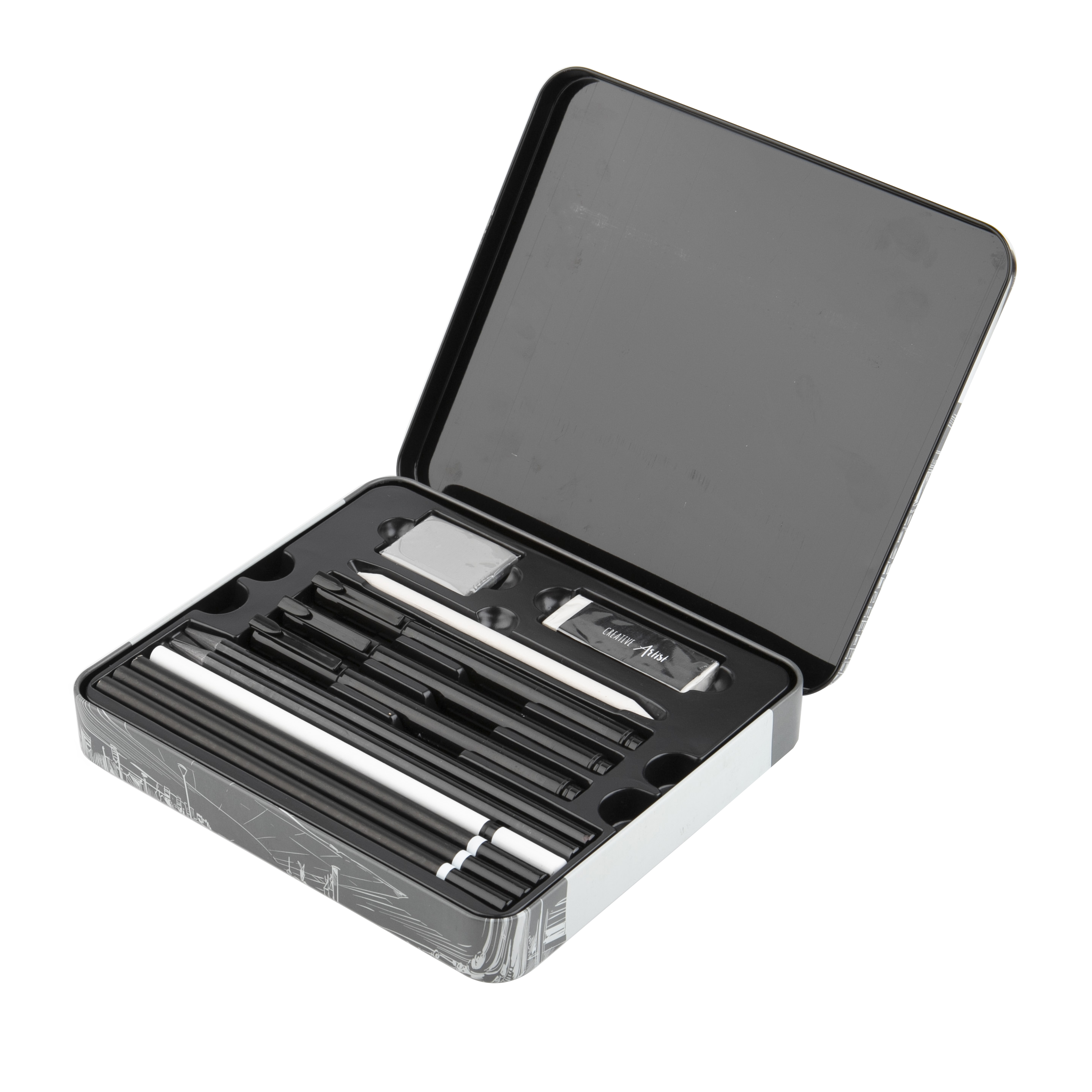 Оптовая продажа 30 шт черный карандаши для рисования набор художественный эскиз жестяной коробке набор для рисования