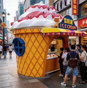 Ice Cream Shop Sculpture-Maison <span class=keywords><strong>de</strong></span> desserts surdimensionnée avec fenêtres bleues pour parcs à thème et centres commerciaux - Product Image 3