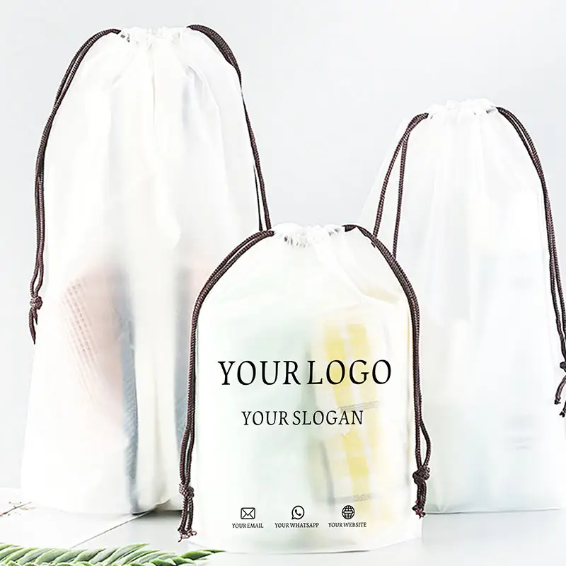 Personal isierte hochwertige wasserdichte Staubbeutel klar gefrostet PVC/PE Kunststoff Draw String Bag benutzer definierte Kordel zug Tasche mit Logo
