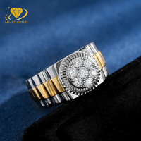 Anillo de Moissanita de Dos Tonos Personalizado de Alta Calidad, Anillo de Moissanita de Plata de Ley 925 Estilo Hip Hop para Hombre