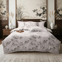 Parure de lit d'automne en satin tissé soie orchidée, ensemble quatre pièces chaud imprimé, draps et taies d'oreiller, collection été