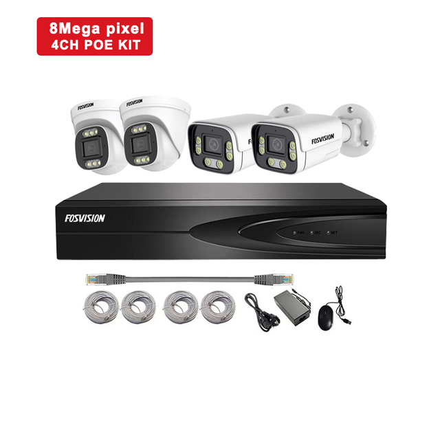 Fosvision 4ch POE NVR KIT 4K/8MP Color Vu IP Camera Smart Full Color with Audio CCTV Systems Home Security