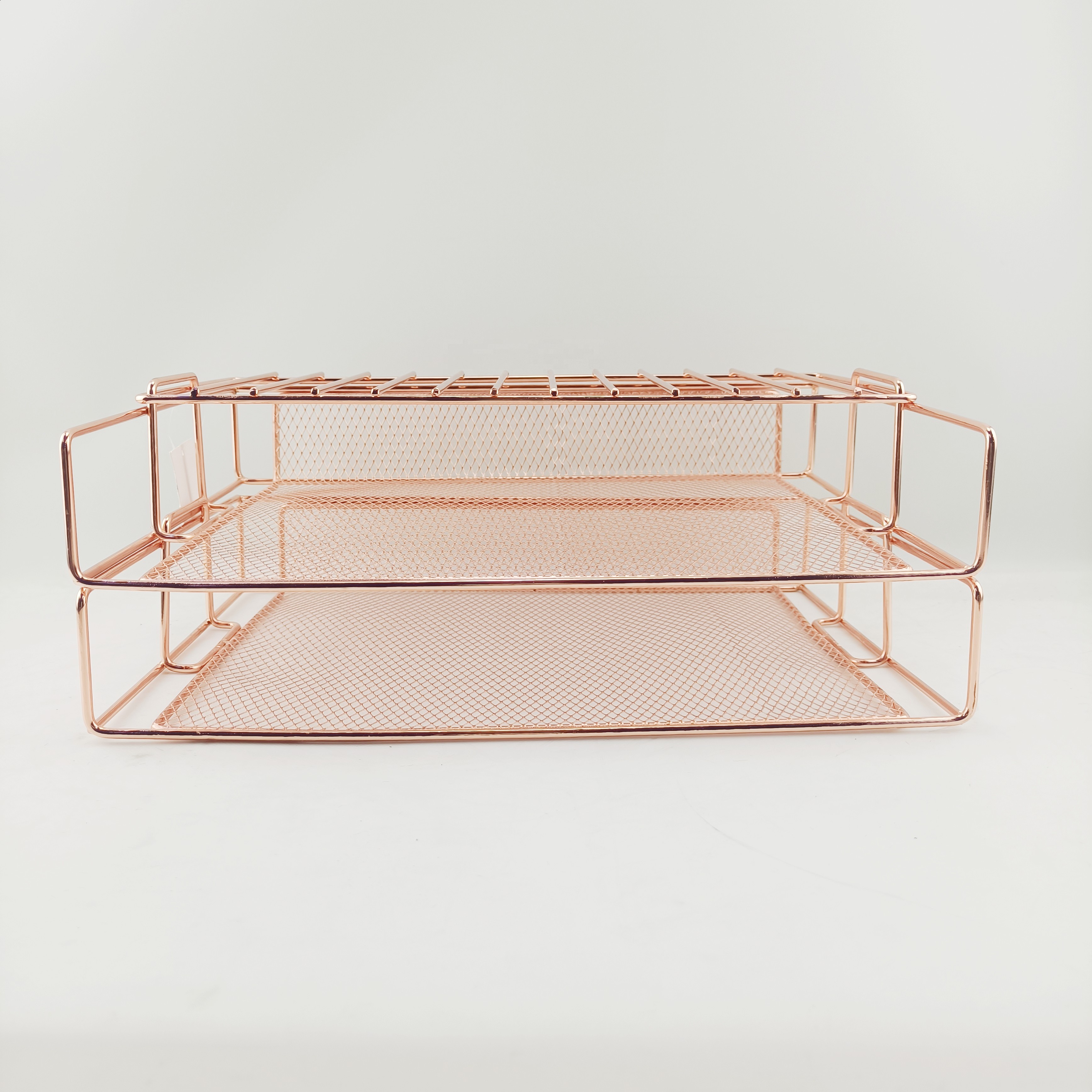 Поднос под розовое золото с 2 отделениями для письма, органайзер для офисного стола, штабелируемые держатели для хранения бумаги A4