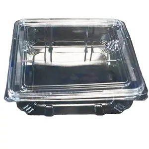 Caja de plástico transparente personalizable para ensaladas con tapa, materiales reciclados, contenedor transparente de concha para alimentos, características en relieve