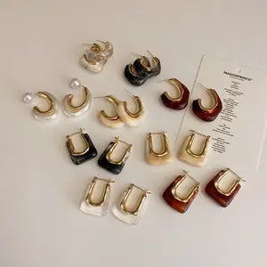 New Trendy Transparent Resin Hoop Earrings Acrylic Resin Earring Geometric Irregular Metal Resin Drop Earrings for Women