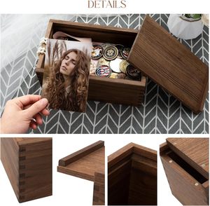 Caja Rectangular de Madera de Nogal con Tapa Deslizante <span class=keywords><strong>y</strong></span> Decoración de Madera con <span class=keywords><strong>Nombre</strong></span> Personalizado, Caja de Almacenamiento para Recuerdos <span class=keywords><strong>y</strong></span> Fotos - Product Image 4