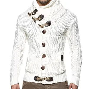 Chaqueta tejida de cuello alto para hombre, suéter grande con botones, ropa de otoño e invierno