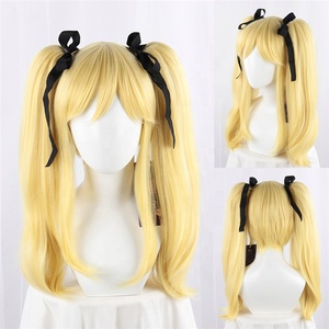 Perruque synthétique Kakegurui Anime en gros, 50 cm de long, blonde bouclée, Meari Saotome, perruque de cosplay avec deux queues de cheval - Product Image 2