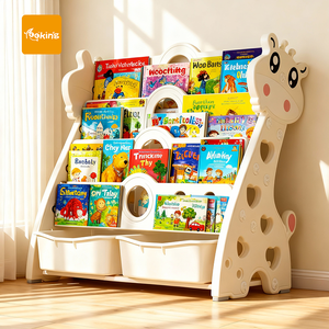 Estantería para niños con forma de jirafa de diseño simple, estantería moderna de plástico con cajones móviles, estante de almacenamiento de seguridad ajustable para bebés - Product Image 1