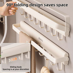 Porte-serviettes mural <span class=keywords><strong>sans</strong></span> perçage pour salle de bain, étagère de rangement avec crochets pour serviettes de bain et toilettes - Product Image 4