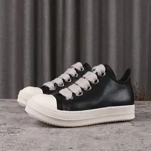 Sapatos de grife de luxo Rick Low Top Botas de couro SneakerOwens com renda grande